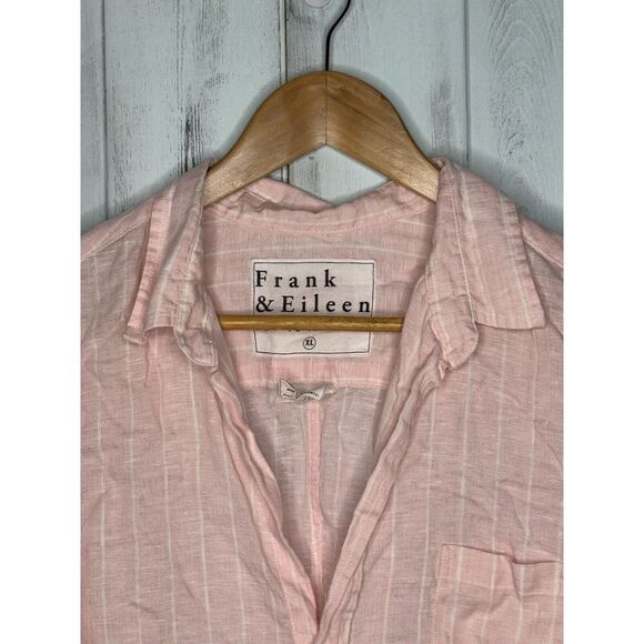 WOMENS FRANK & EILEEN BARRY 100% LINEN PINK WHITE STRIPED BUTTON UP SHIRT XL - Picture 3 of 12